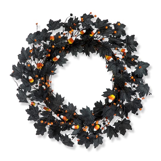 Glitzhome&#xAE; 24&#x22; Halloween Candy Corn Berries Wreath